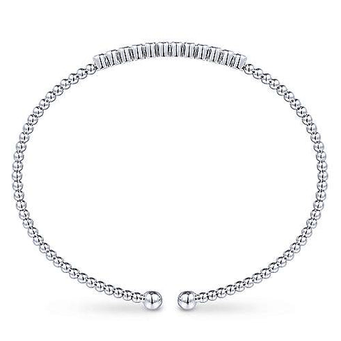 14K White Gold Bujukan Beaded White Gold Bangle with Diamonds